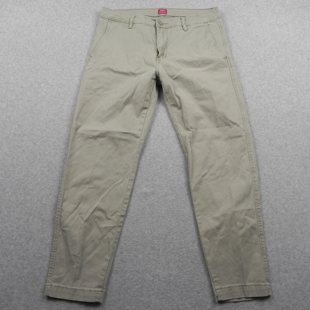 Levis XX Chino Standard Taper Pants Mens 33x27 Tan Khaki Stretch Cotton Twill - Picture 1 of 12
